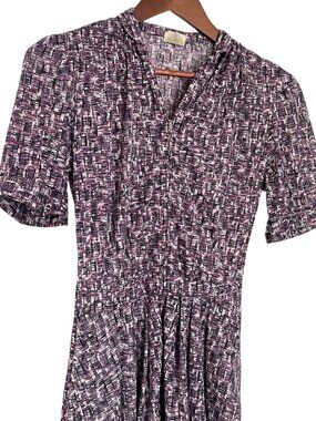 Vintage 50s 60s Shelton Stroller A Line Midi Shirt Dress Small Geometric Purple